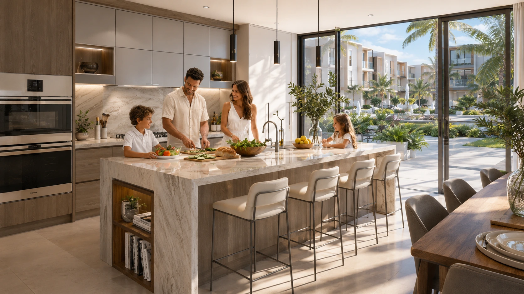 Large kitchen island in a River Grove townhome
